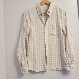 Banana Republic Small Slim Fit Button Up Collar Long Sleeve shirt Neutral Plaid